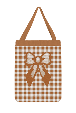 Brown Bow Knit Tote Bag