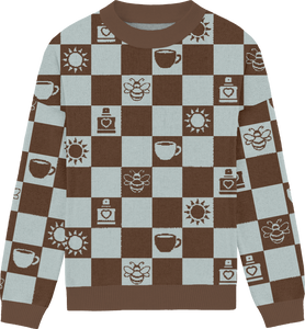 Espresso Checkered Knit Crewneck