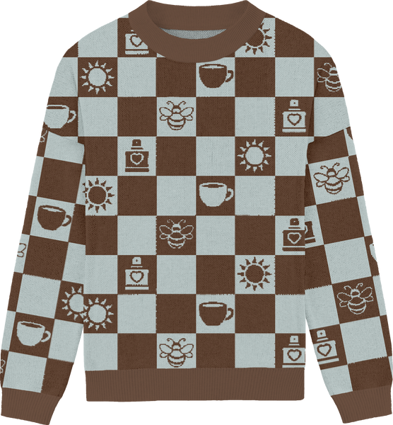 Espresso Checkered Knit Crewneck