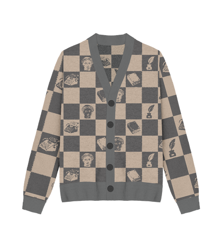 Tortured Poets Aesthetic Checkered Knit Cardigan