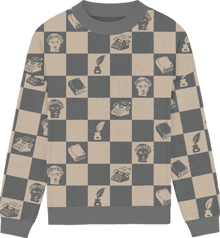 Tortured Poets Aesthetic Checkered Knit Crewneck