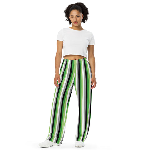 Aromantic Pride Flag Wide-Leg Pants