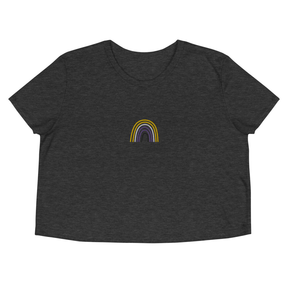 Non-Binary Rainbow Embroidered Crop Tee